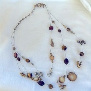 Vintage Chico’s three strands necklace, Safari, Zebra Iguana,frog
